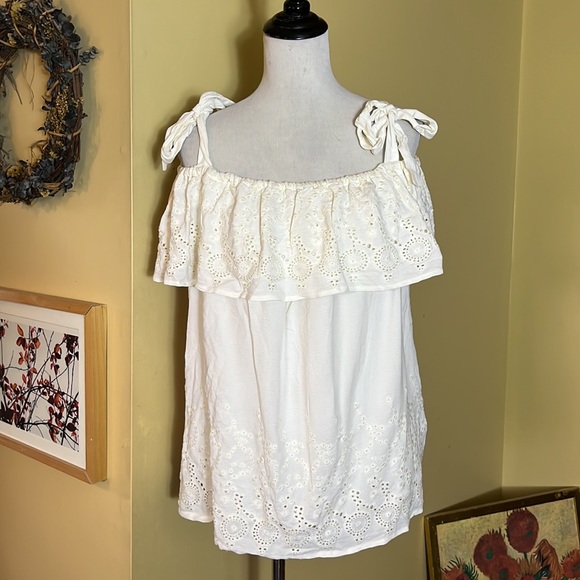 LUCKY Size 2x On/Off Shoulder Eyelet EmbroideredTop Pullover Romantic $99 NEW - Picture 2 of 16